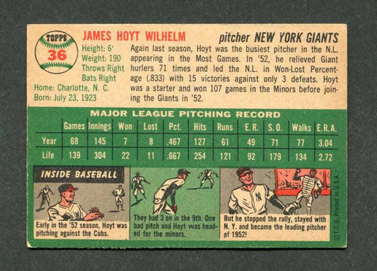1954 Topps #36 Hoyt Wilhelm New York Giants Baseball Card (EX+)
