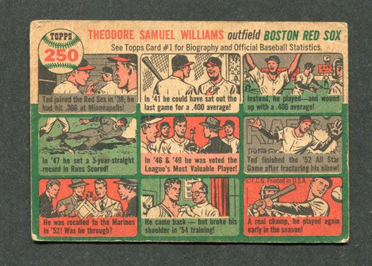 1954 Topps #250 Ted Williams Boston Red Sox Baseball Card (VG)