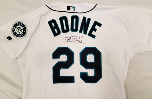 Seattle Mariners Bret Boone Autographed White Game Used 2003 Russell Jersey Size 46 Beckett BAS #BD47905