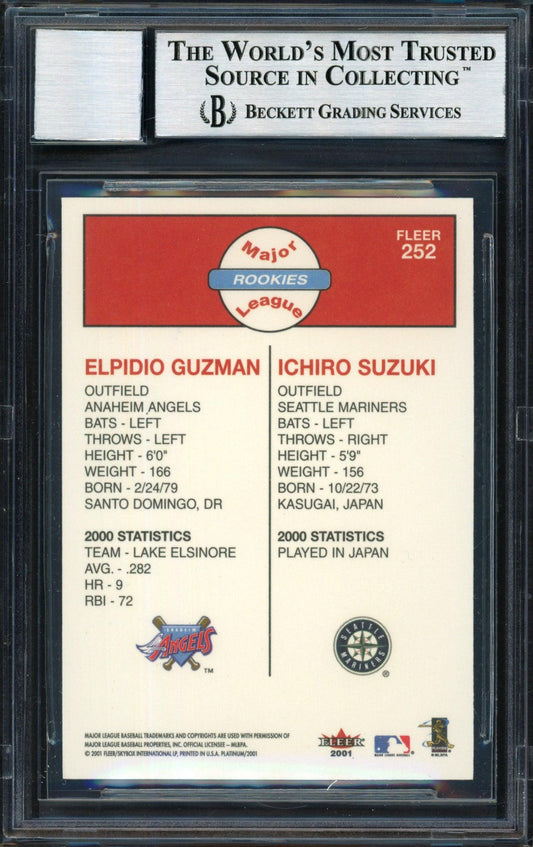 Ichiro Suzuki Autographed 2001 Fleer Platinum Rookie Card #252 Seattle Mariners Auto Grade 10 Beckett BAS #12490649