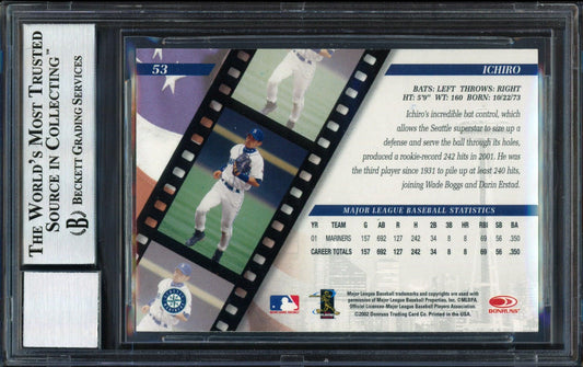 Ichiro Suzuki Autographed 2002 Donruss Studio Card #53 Seattle Mariners Auto Grade 10 Beckett BAS #12491121