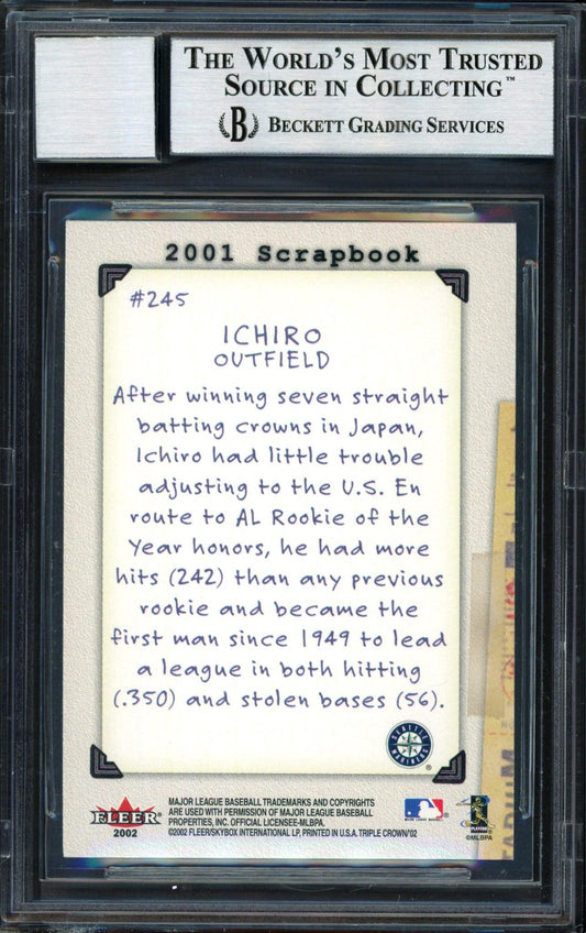 Ichiro Suzuki Autographed 2002 Fleer Triple Crown Scrapbook Card #245 Seattle Mariners Auto Grade 10 Beckett BAS #12491206