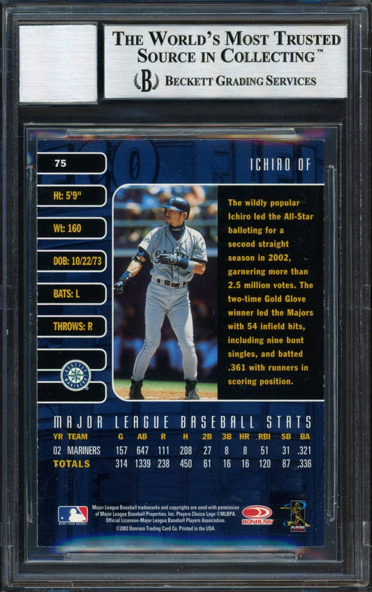 Ichiro Suzuki Autographed 2003 Donruss Studio Card #75 Seattle Mariners Auto Grade 10 Beckett BAS #12491303