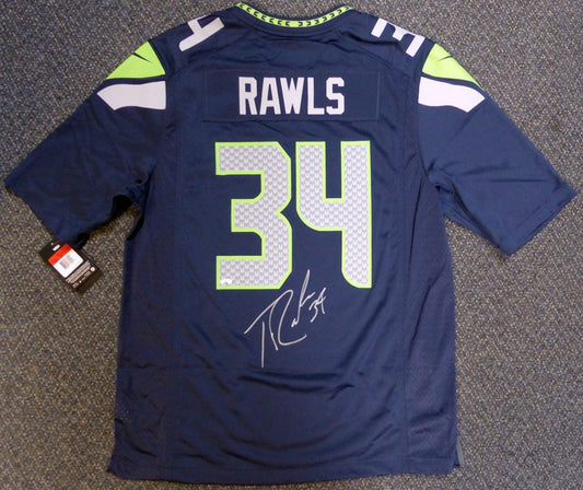 Seattle Seahawks Thomas Rawls Autographed Blue Nike Jersey Size L MCS Holo Stock #105074