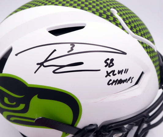 Russell Wilson Autographed Seattle Seahawks White Lunar Eclipse Full Size Authentic Hyper Speed Flex Helmet "SB XLVIII Champs" RW Holo & Beckett BAS #WE95224