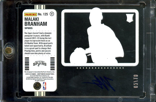 2022/23 Panini Contenders Malaki Branham Rookie Ticket Variation Clear Gold /10 Spurs