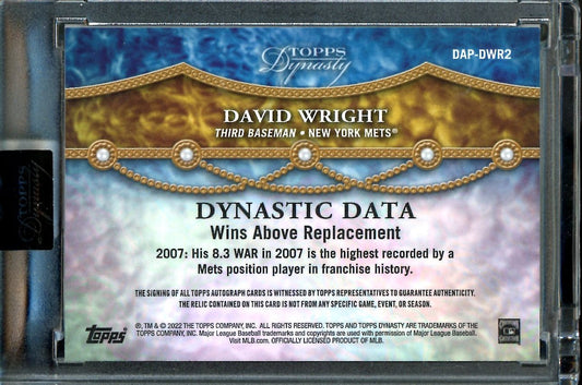 2022 Topps Dynasty David Wright Patch Auto /10 Mets
