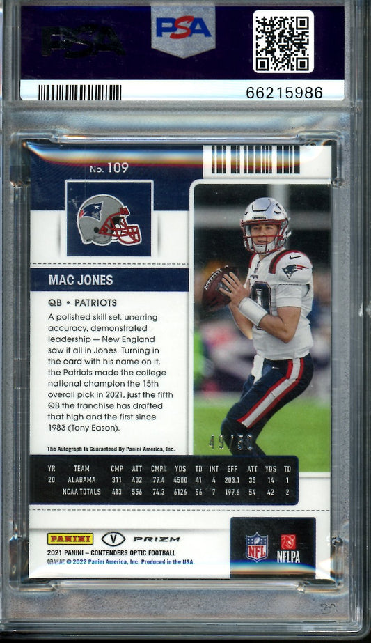 2021 Panini Contenders Mac Jones Rookie Ticket Variation Auto /49 PSA 9 Patriots