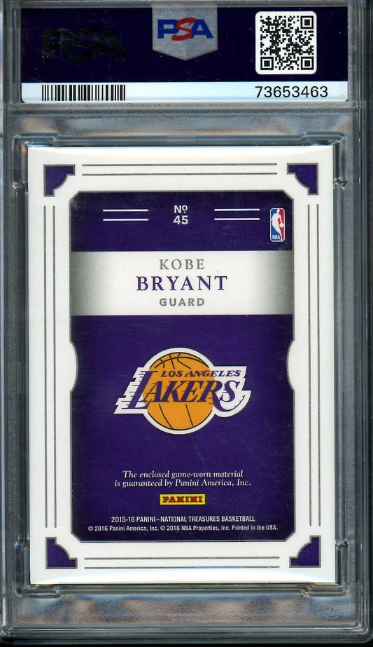 2015/16 National Treasures Kobe Bryant NBA Materials Game Used Patch /25 PSA 9 Lakers
