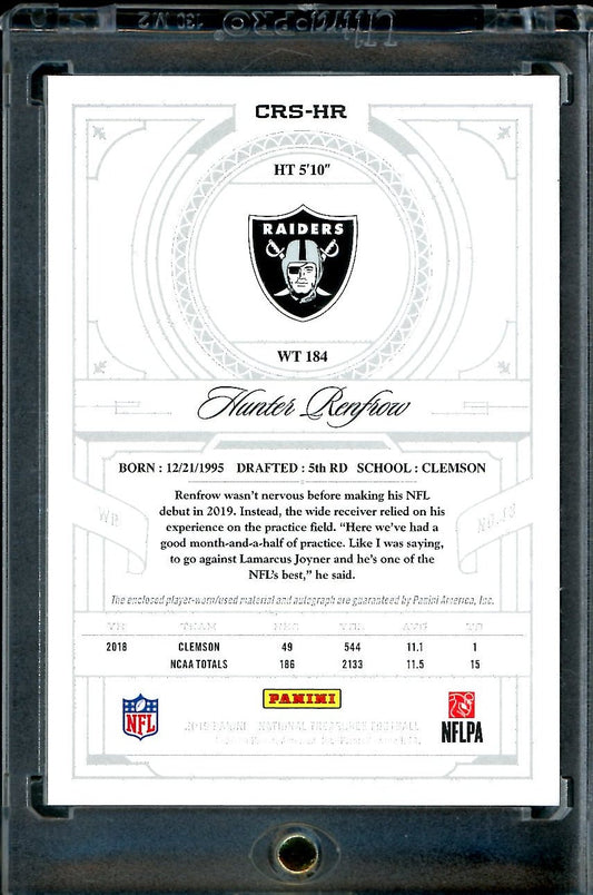 2019 Panini National Treasures Hunter Renfrow Rookie Laundry Tag RPA Red /5 Raiders