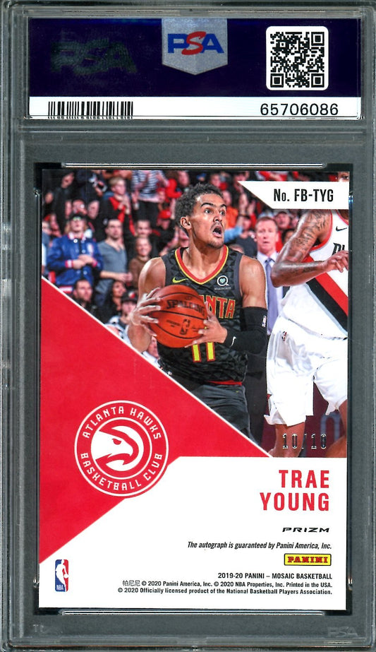 2019/20 Panini Mosaic Trae Young Fast Break Auto Gold /10 PSA 10 Hawks