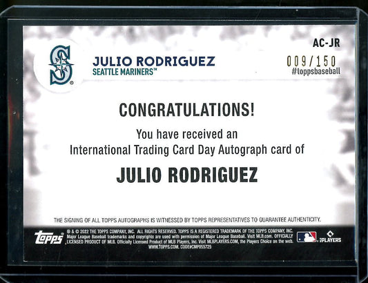 2022 Topps International Trading Card Day Julio Rodriguez Rookie Auto /150 Mariners