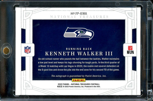 2022 Panini National Treasures Kenneth Walker III Rookie Field Pass Auto Gold /10 Seahawks
