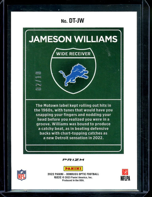 2022 Panini Optic Jameson Williams Rookie Downtown Gold /10 SSP Lions