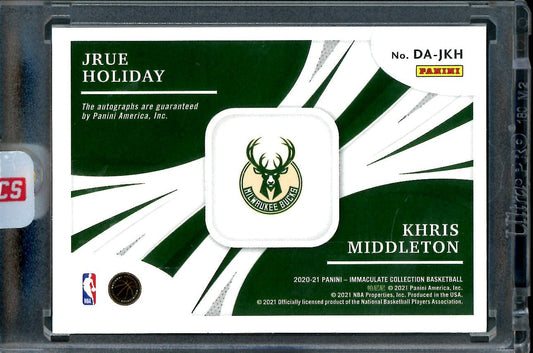 2020-21 Panini Immaculate Jrue Holiday/Khris Middleton Dual Auto Gold /25 Bucks