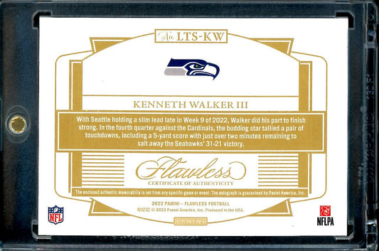 2022 Panini Flawless Kenneth Walker III Rookie RPA Laundry Tag Auto /3 Seahawks