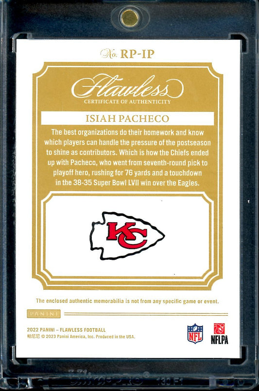 2022 Panini Flawless Isiah Pacheco Rookie Patch Green /5 Chiefs
