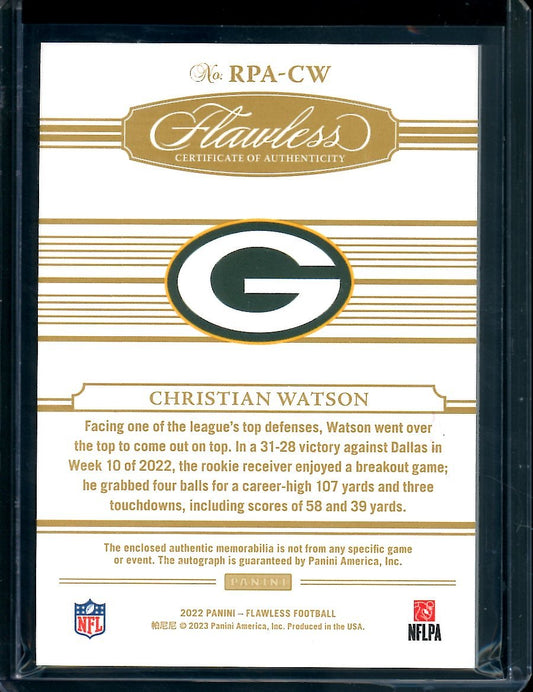 2022 Panini Flawless Christian Watson Rookie RPA Red /15 Packers