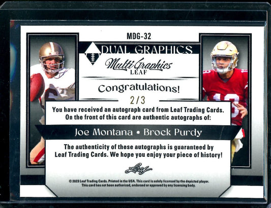 2023 Leaf MultiGraphics Joe Montana/Brock Purdy Dual Auto /3 49ers
