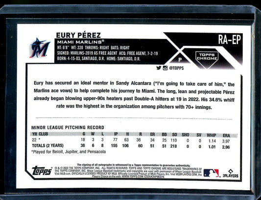 2023 Topps Chrome Eury Perez Rookie Auto Orange /25 Marlins