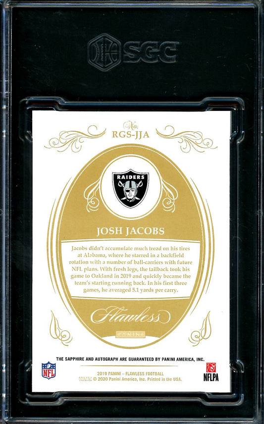 2019 Panini Flawless Josh Jacobs Rookie Sapphire Auto /15 SGC 9.5 Raiders