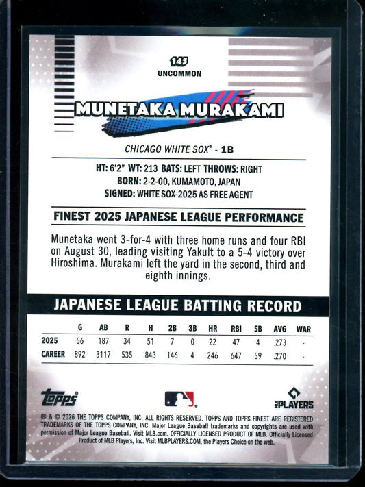 2026 Topps Finest Munetaka Murakami Rookie Gold Refractor /50 White Sox