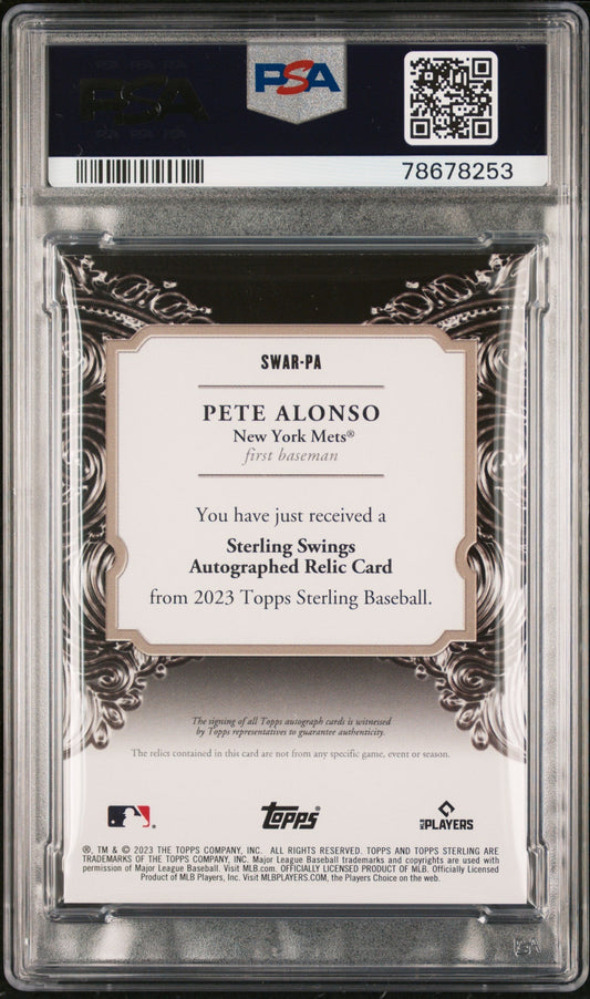 2023 Topps Sterling Sterling Swings Auto Relics Pete Alonso #SWARPA Rlcs PSA