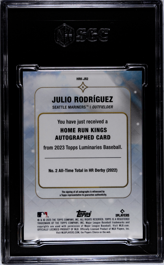 2023 Topps Luminaries Julio Rodriguez #HRK-JR2 Home Run Kings Autograph SGC 10