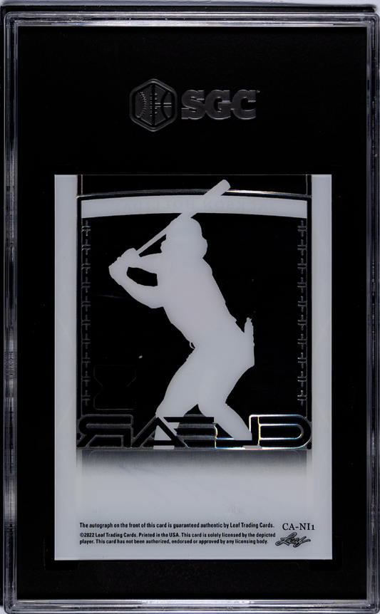 2022 Leaf Trinity Jackson Holliday #CA-NI1 Clear Silver SGC 9 Auto 10 #/10