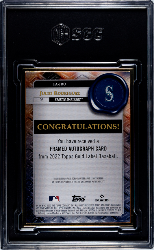 2022 Topps Gold Label Julio Rodriguez #FA-JRO Framed Autograph SGC 9