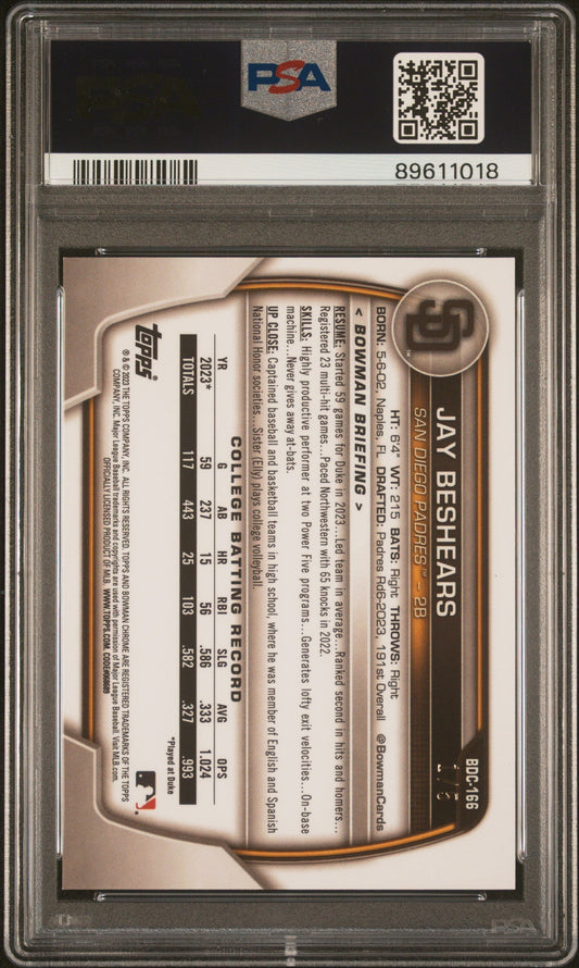 2023 Bowman Draft Sapphire Edition Jay Beshears #BDC166 Red PSA 10