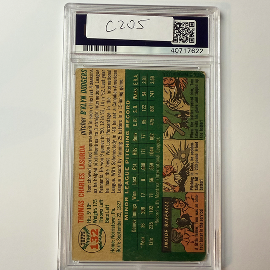 Tommy Lasorda Signed 1954 Topps Rookie #132 HOF 97 PSA Auto Authentic