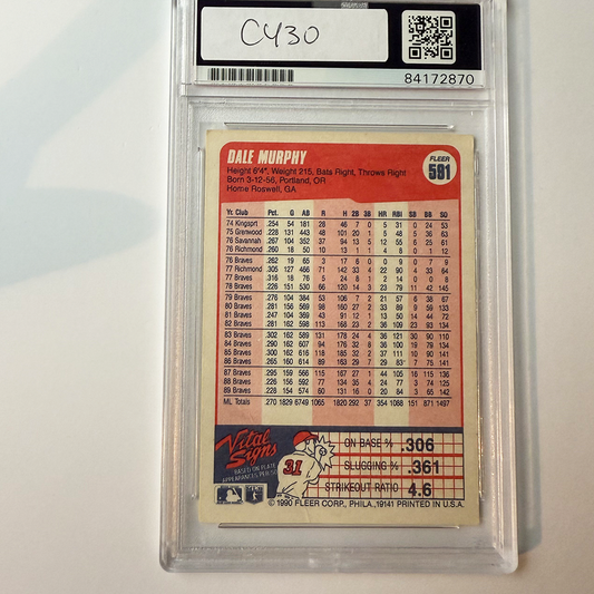 Dale Murphy Signed 1990 Fleer #591 w/2 Inscriptions PSA Auto Authentic