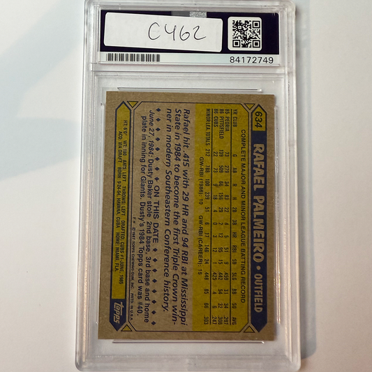 Rafael Palmeiro Signed 1987 Topps Rookie #634 569/3020 PSA Auto Authentic