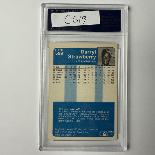 Darryl Strawberry Signed 1984 Fleer Rookie #599 PSA Auto Authentic