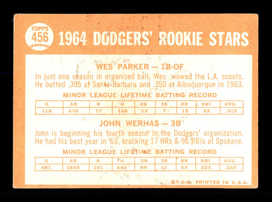 John Werhas Autographed 1964 Topps Rookie Card #456 Los Angeles Dodgers SKU #170324
