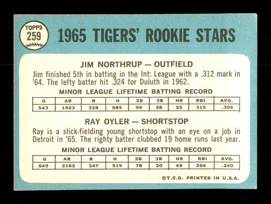 Jim Northrup Autographed 1965 Topps Rookie Card #259 Detroit Tigers SKU #170451