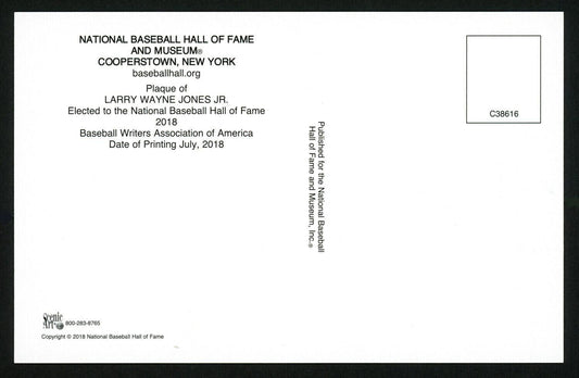 Chipper Jones Autographed HOF Plaque Postcard Atlanta Braves Stock #150326