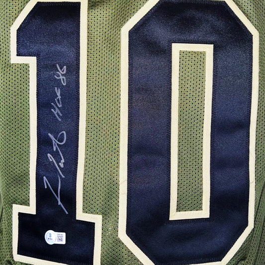 Fran Tarkenton Signed HOF 86 Inscription Minnesota Salute to Service Football Jersey (Beckett)