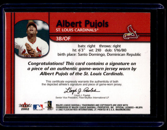 2002 Fleer Maximum Albert Pujols /100 St. Louis Cardinals Auto