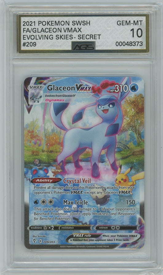 AGS (GEM-MT 10) Glaceon VMAX #209 - Evolving Skies (#00048373)