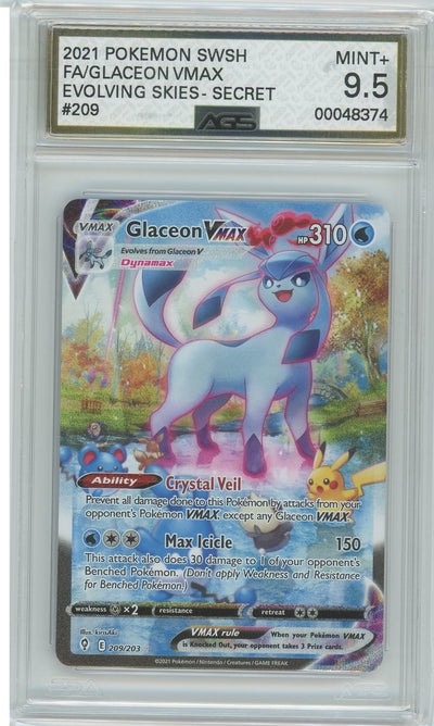 AGS (MINT+ 9.5) Glaceon VMAX #209 - Evolving Skies (#00048374)