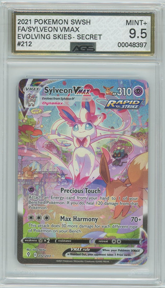 AGS (MINT+ 9.5) Sylveon VMAX #212 - Evolving Skies (#00048397)