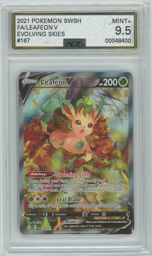 AGS (MINT+ 9.5) Leafeon V #167 - Evolving Skies (#00048400)