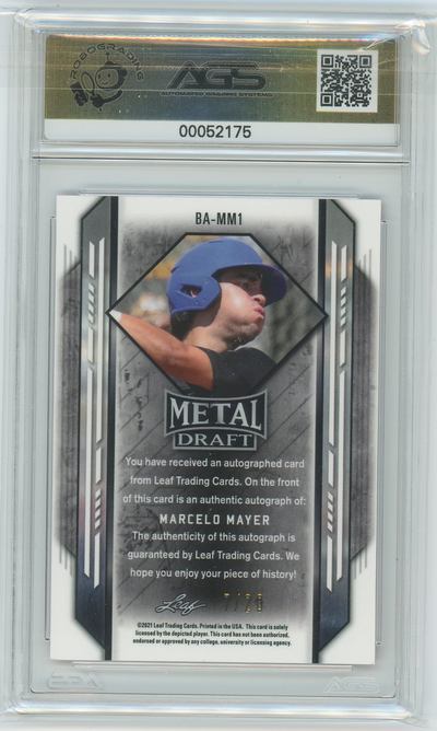 AGS (MINT+ 9.5) Marcelo Mayer #BA-MM1 - Serialized RC Autograph #7/20 - 2021 Leaf Metal Draft Rookie Card (#00052175)