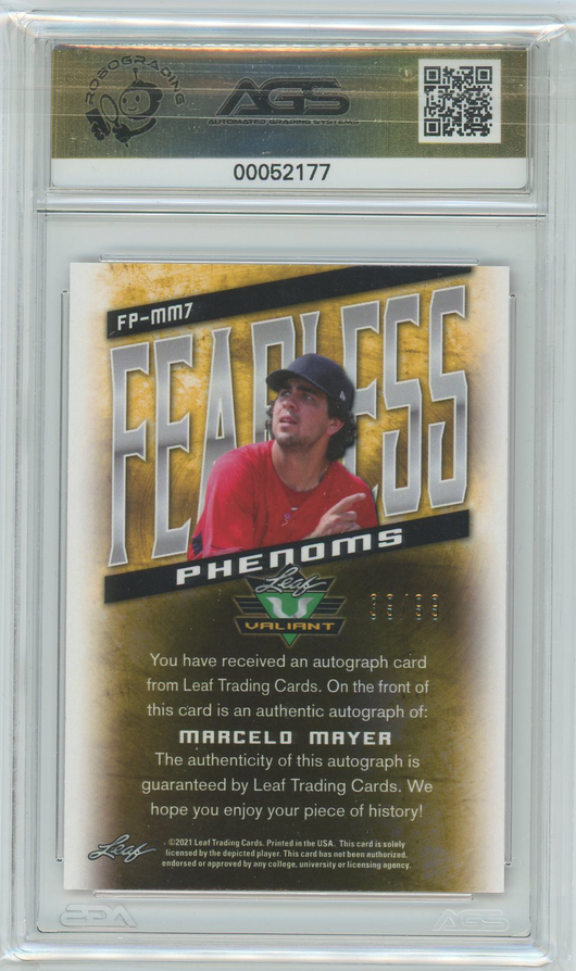 AGS (GEM-MT 10) Marcelo Mayer #FP-MM7 - Serialized Autograph #39/99 - 2021 Leaf Valiant (#00052177)