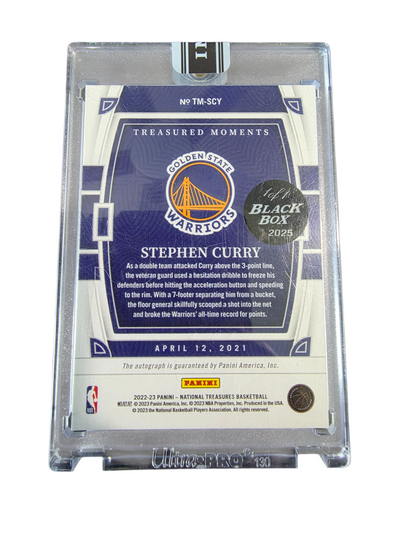 2023 2022-23 Panini National Treasured Stephen Curry #TM-SCY Black Box 1/1 Auto