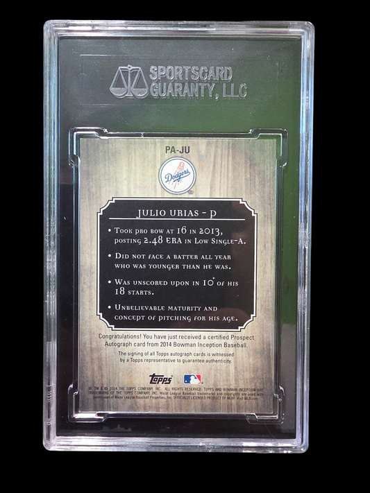 2014 Bowman Inception Julio Urias #PA-JU Autograph Gold SGC 9