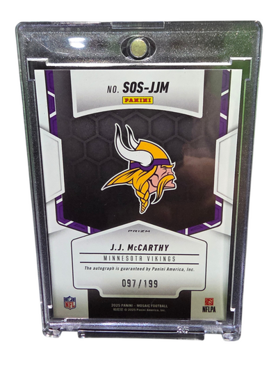 2025 Panini Mosaic Football Showtime J.J. McCarthy #SOS-JJM Red 097/199