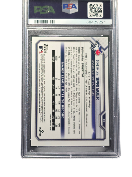 2021 Bowman Chrome George Springer #60 Red Refractor PSA 9